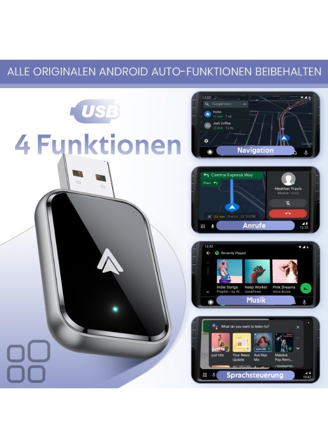 Kingone Android Auto Wireless Adapter, Convert Wired to Wireless Android Auto Carplay Adapter, No Delay and Stable Control Mini Size with Extension Cable USB-C and Type-C for Android (Black) - Image 2